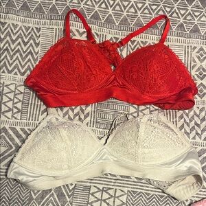 Aerie push up Red and White Lace Bra Set